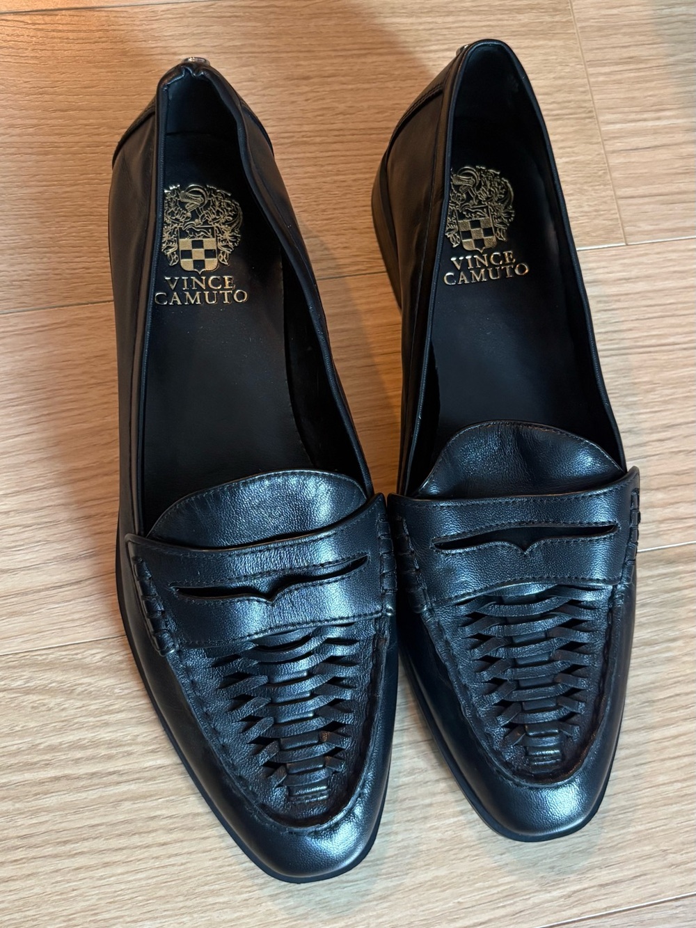 Black Leather Woven Loafers